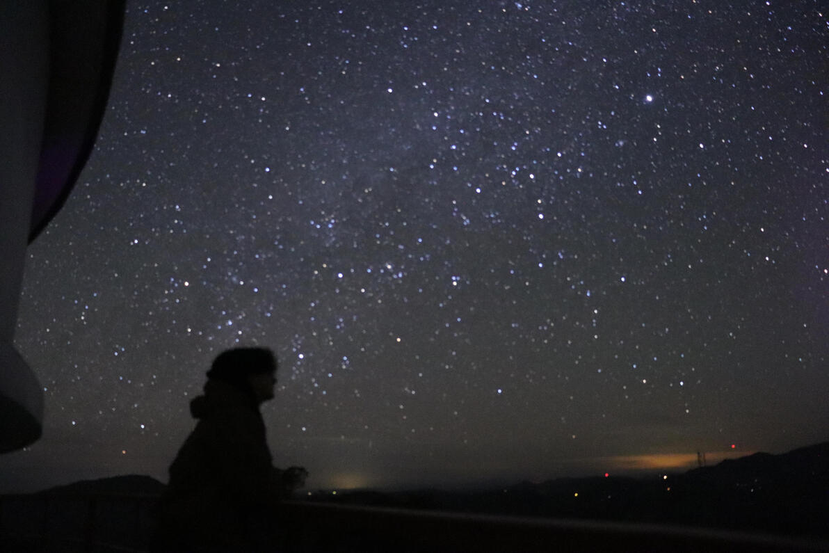 A winter night on the exterior catwalk of the Otto-Struve (McDonald Observatory)